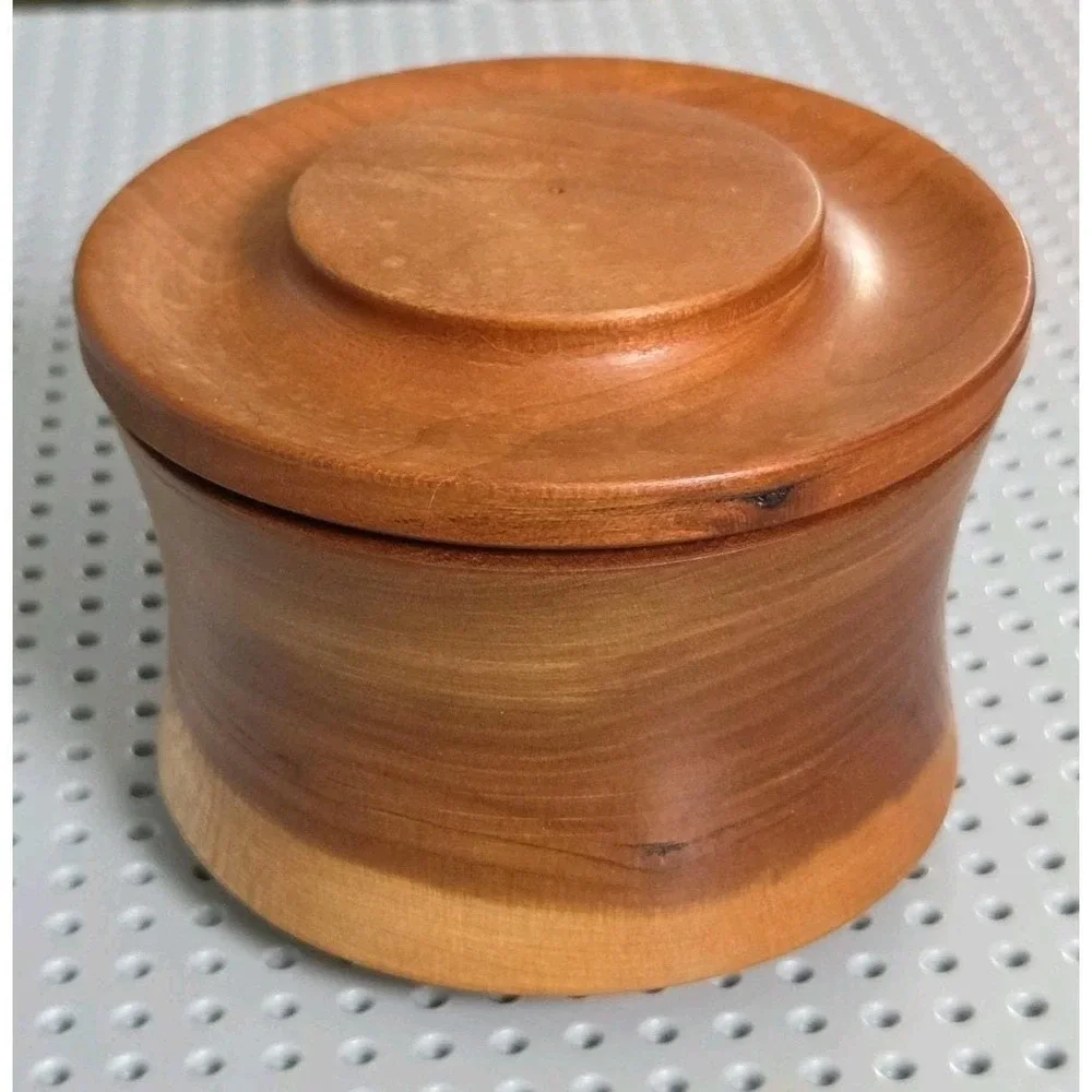 Vintage Black Cherry Wood Round Trinket Stash Spice Box‎ Container with Lid